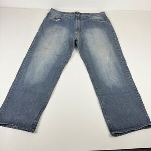 Eddie Domani Mens Straight Leg Jeans Medium Wash Ramie Cotton 44x32 Blue